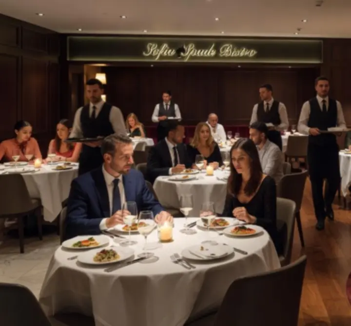 Елегантен интериор на Sofia Spade Bistro с покер маса и изискан ресторант.