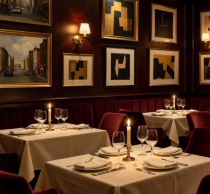 Интериор на Sofia Spade Bistro на свещи и приглушено осветление