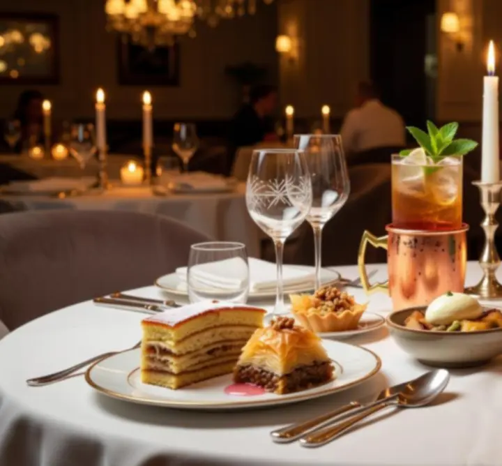 Изискани десерти и коктейли, сервирани в луксозната обстановка на Sofia Spade Bistro