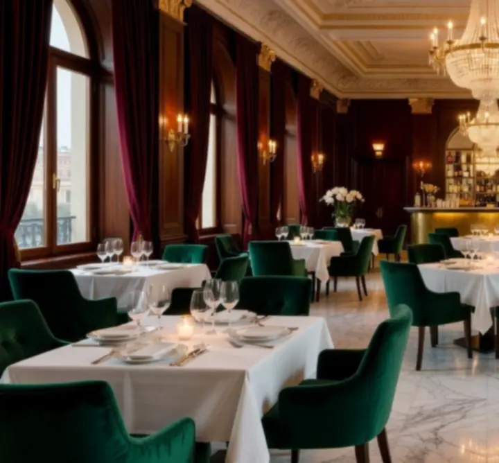 Главна зала на ресторант Sofia Spade Bistro с елегантни маси и луксозен интериор