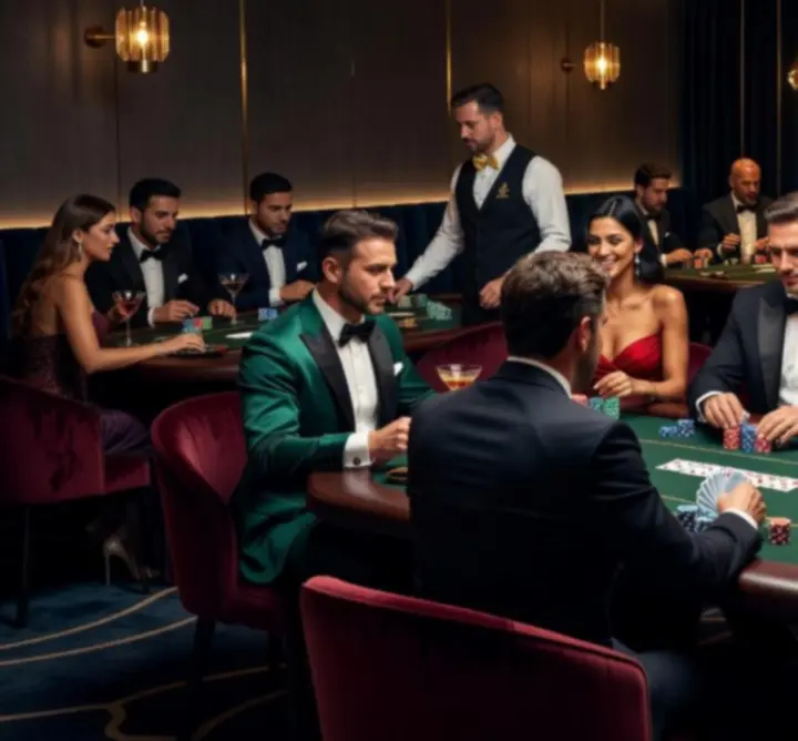 Гости, усмихнати по време на тематична покер вечер в Sofia Spade Bistro.